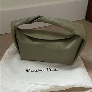 Massimo Dutti Olive Green Twisted Handle Shoulder Bag